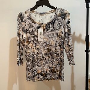 NWT Basler Grey Rose Print T-Shirt Size 36